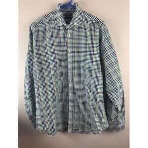 Thomas Dean Size M Mens Shirt Green Stripe Long Sleeve Button Up